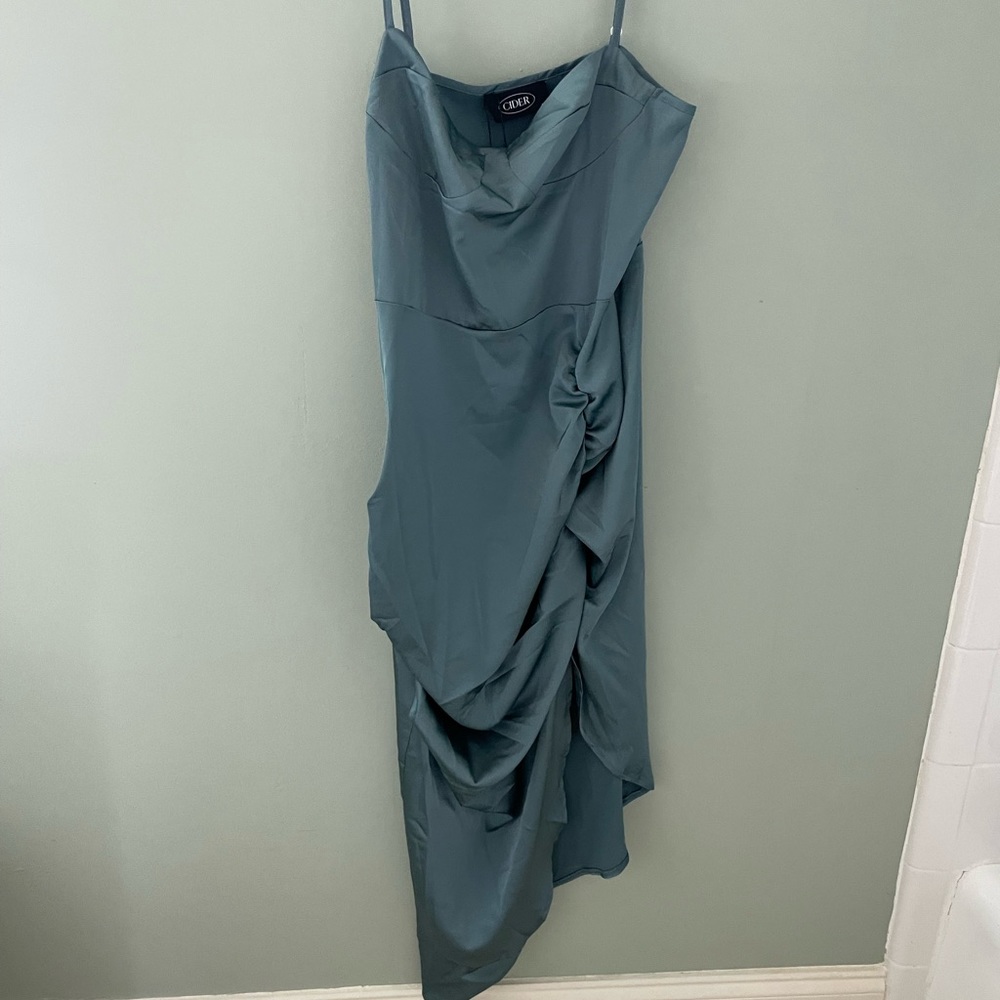 Shop Cider Turquoise Satin Midi Dress
